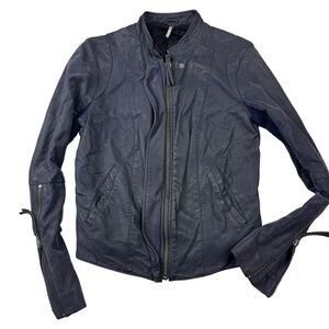 Free People Navy Leather Jacket